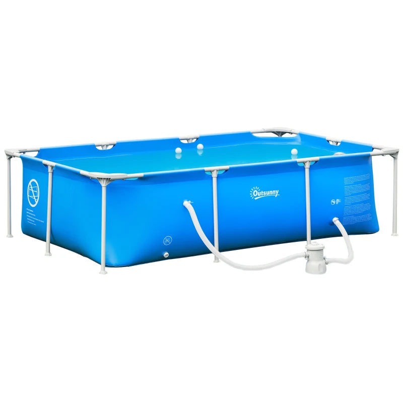 Outsunny Piscina Autoportante da Esterno, Piscina Rettangolare Fuori Terra con Filtro e Valvola in Acciaio e PVC, Blu, 252x152x65cm