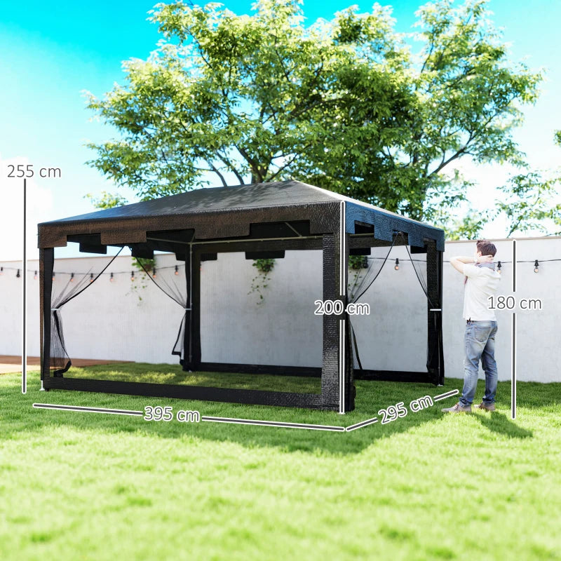 Outsunny Gazebo 4x3 m Pieghevole con Zanzariera e 2 Ingressi, in Metallo e PE, Grigio Scuro