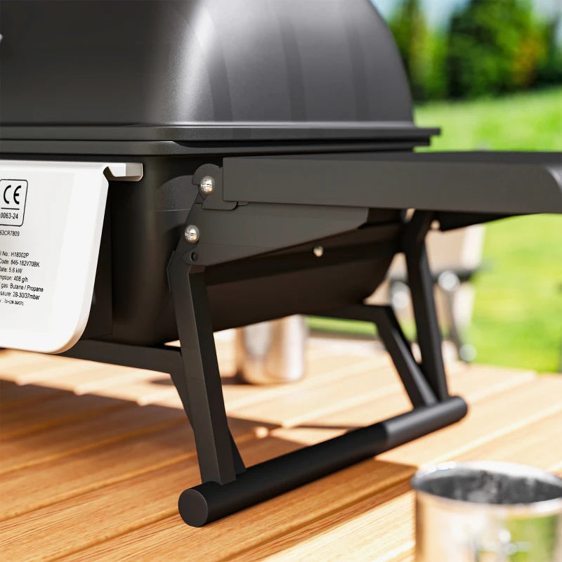 Outsunny Barbecue a Gas Portatile con 2 Bruciatori e Coperchio con Termometro, Nero