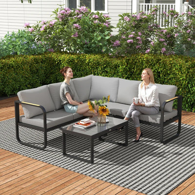 Outsunny Set da Esterno 3 Pezzi con Divano 3 Posti Convertibile, Divano 2 Posti e Tavolino da Esterno, Grigio e Nero