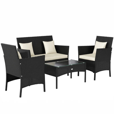 Outsunny Set da Giardino 4Pezzi in Rattan con 2 Sedie, Poltrona da Giardino a 2 Posti e Tavolino Basso