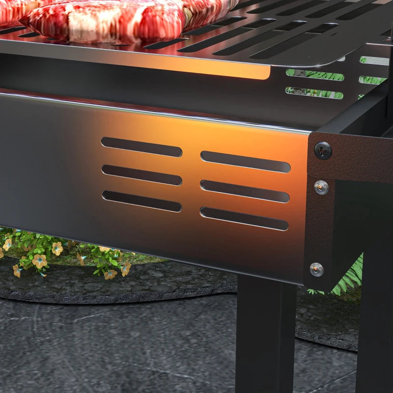 Outsunny Barbecue a Carbone a 3 Livelli con Mensole Pieghevoli e Girarrosto, in Acciaio Inox, 118x32x90 cm, Nero