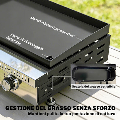 Griglia a Gas Outsunny, portatile da tavolo con vaschetta raccogligrasso, colore nero.