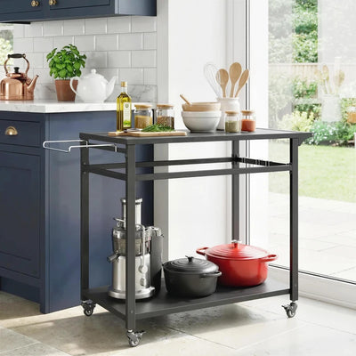 Outsunny Carrello Barbecue, 2 Ripiani, Supporto Pizza, Portasacchi e Ganci, Nero.