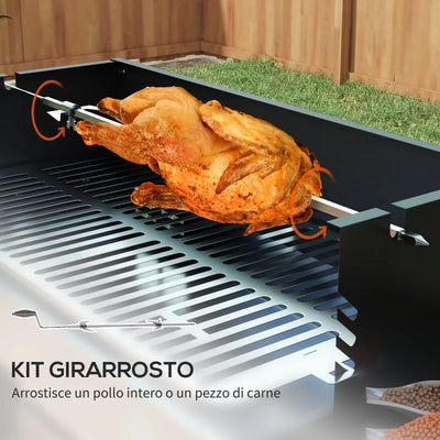 Outsunny Barbecue a Carbone a 3 Livelli con Mensole Pieghevoli e Girarrosto, in Acciaio Inox, 118x32x90 cm, Nero