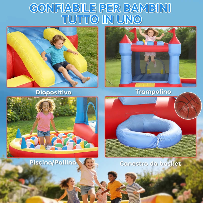 AIYAPLAY Castello Gonfiabile per Bambini con Scivolo, Piscina/Palline, Canestro da Basket e Soffiatore