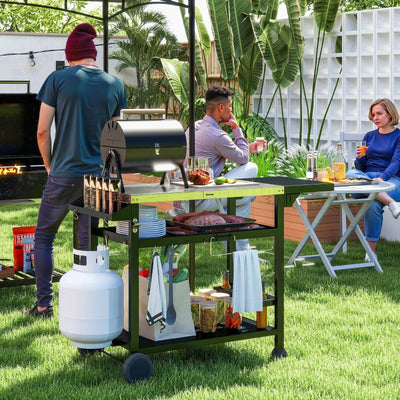 Outsunny Carrello Barbecue con Tavolino Pieghevole in Acciaio Inox, 2 Ruote e Accessori, 125x65x84 cm, Nero