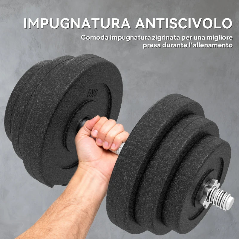 HOMCOM Set 2 Manubri Regolabili da 40 kg Totali con 12 Dischi e Impugnatura Antiscivolo, in Acciaio e Plastica, Nero