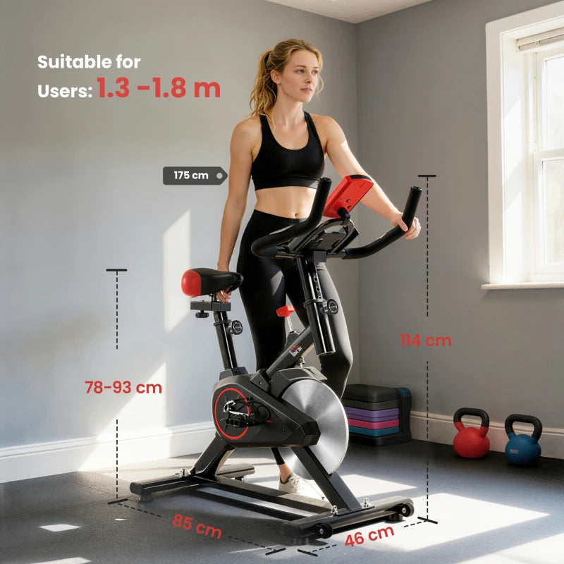 HOMCOM Cyclette da Casa con Resistenza Regolabile, Monitor LCD, Sensore Battito Cardiaco e Volano 6kg, Max.100kg