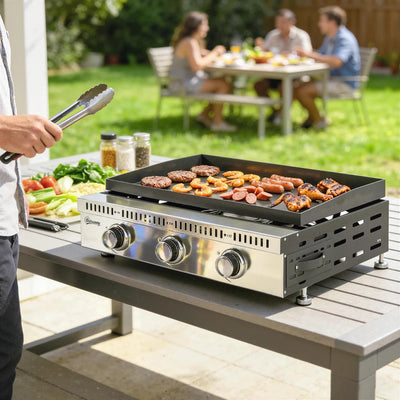 Griglia a Gas Outsunny, portatile da tavolo con vaschetta raccogligrasso, colore nero.