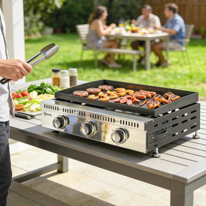 Griglia a Gas Outsunny, portatile da tavolo con vaschetta raccogligrasso, colore nero.