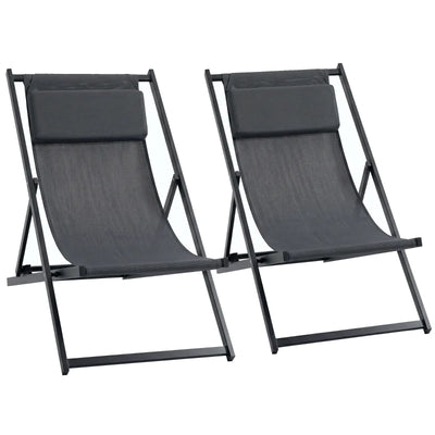 Outsunny Set 2 Sedie Poltrona Sdraio da Esterni, Pieghevoli e Reclinabili, in Alluminio, 100x60x85 cm, Grigio Scuro