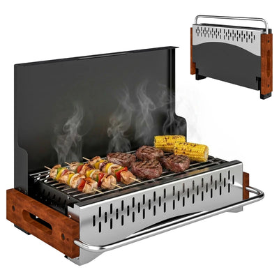 Outsunny Barbecue Portatile a Carbone con Vaschetta Rimovibile, in Acciaio Inox e Metallo, 50.5x34x33 cm, Nero