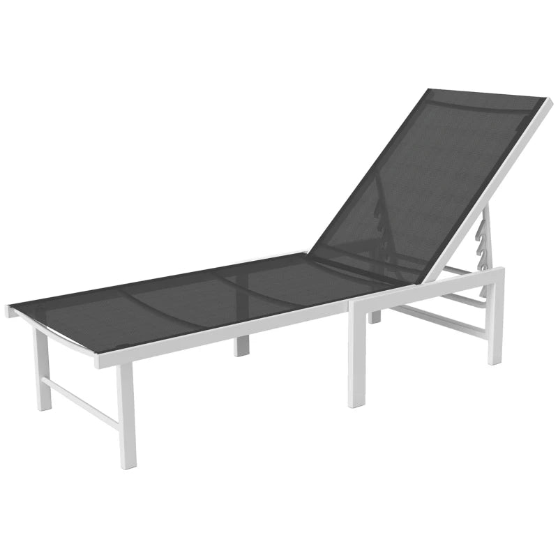 Outsunny Lettino Sdraio con Schienale Regolabile su 5 Livelli, in Acciaio e Textilene, 60x166x84 cm, Bianco e Grigio