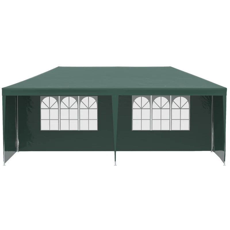Outsunny Gazebo da Giardino 6x3 m per Eventi con Pareti Rimovibili e Finestre Trasparenti, Verde