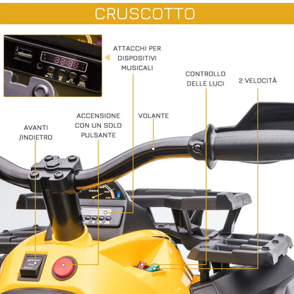HOMCOM Quad per Bambini Elettrico 12V con Fari e Batteria Ricaricabile, Età 3-5 Anni, 100x65x73cm, Giallo