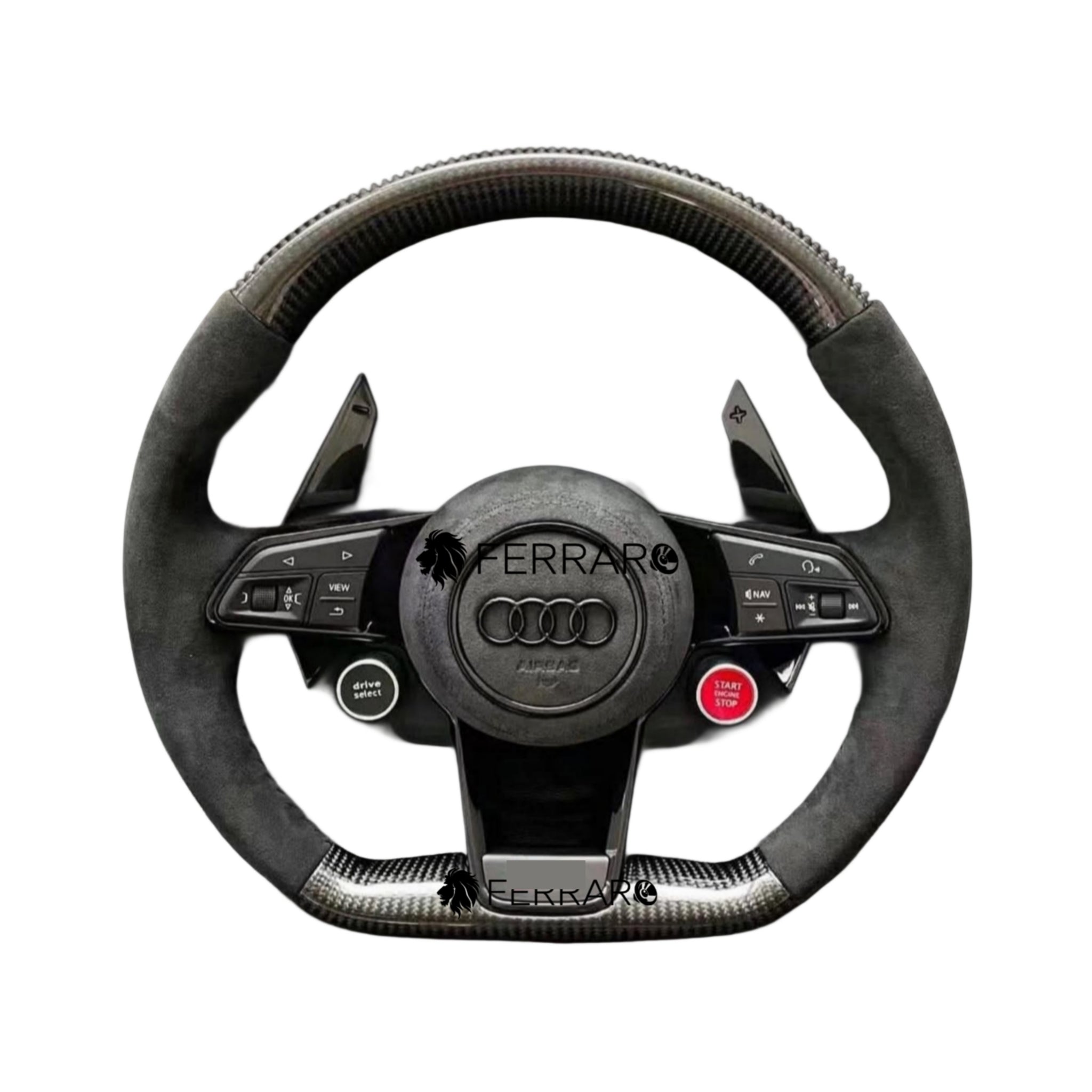 (PRENOTA) Volante per Audi, Carbonio Diagonale, Filo Nero, Pulsanti, RS