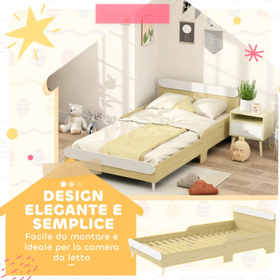 AIYAPLAY Letto per Bambini 3-10 Anni Basso con Sponde Laterali Alte, in Legno, 194.8x103x60.5 cm, Bianco e color Legno