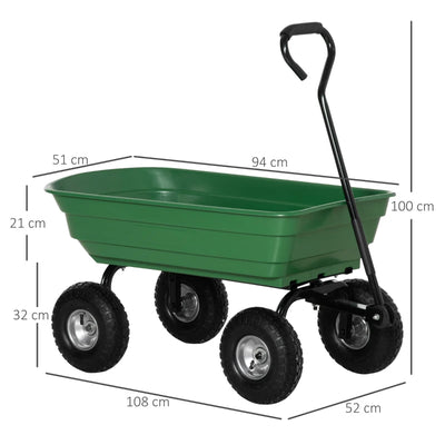 Outsunny Carrello da Giardino con Struttura in Acciaio e Pneumatici, 108x52x100cm, Verde