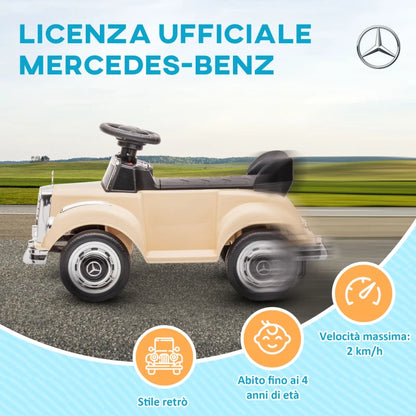 HOMCOM Macchina Elettrica per Bambini 18-48 Mesi Licenza Mercedes-Benz con Musica, Beige