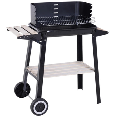 Outsunny Barbecue a Carbone con Griglia Regolabile, Ripiani e Ruote, 83x37x87cm, Nero