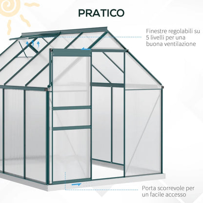 Outsunny Serra da Giardino in Policarbonato, Metallo e Alluminio, Anti-UV e Antivento, 190x253x199cm, Verde