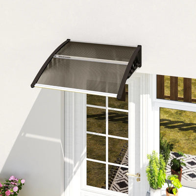 Outsunny Tettoia da Esterno in Policarbonato per Porte e Finestre con Kit Montaggio 103x96.5x27cm - Marrone