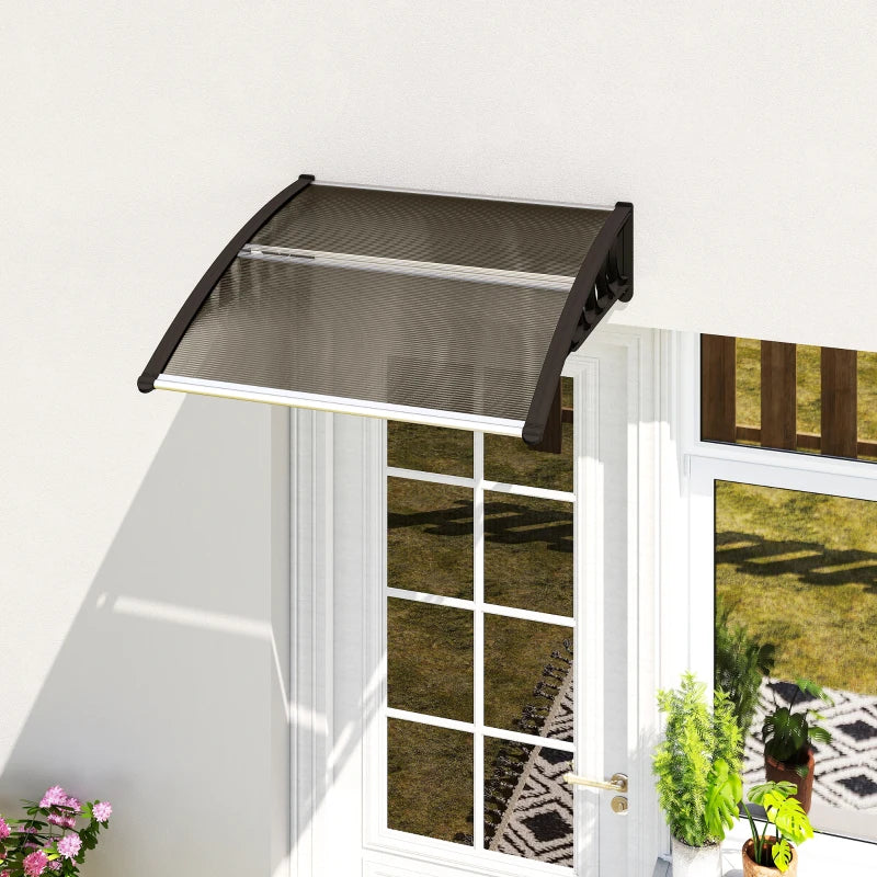 Outsunny Tettoia da Esterno in Policarbonato per Porte e Finestre con Kit Montaggio 103x96.5x27cm - Marrone