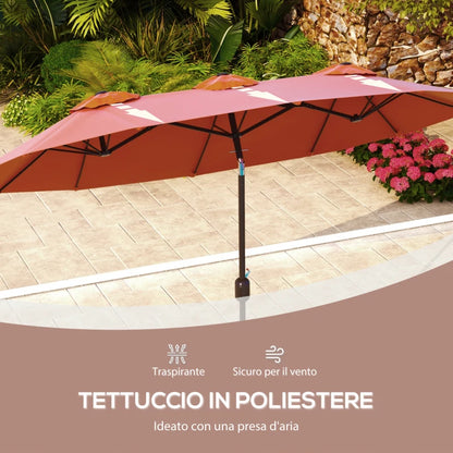 Outsunny Ombrellone da Giardino Doppio Inclinabile con Apertura a Manovella, 295x152x222cm, Rosso