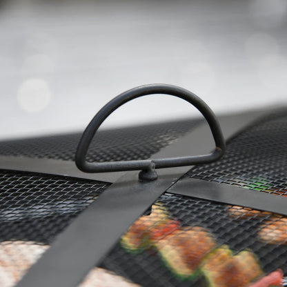 Outsunny Braciere da Giardino con Coperchio Parascintille e Griglia per Barbecue in Metallo 76x76x47cm Nero