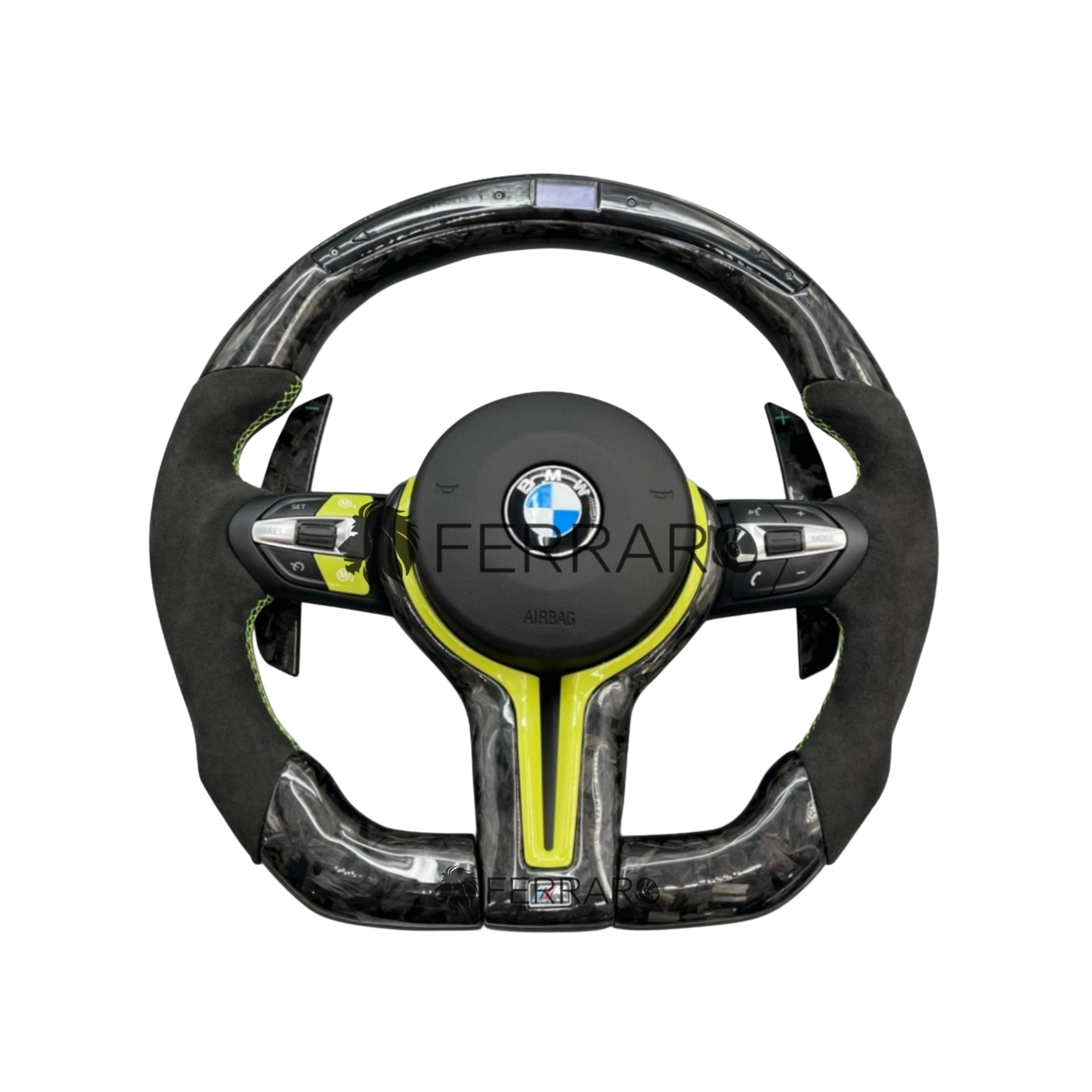 Volante per BMW, Carbonio Forgiato, LED, Linea Verde, Sport