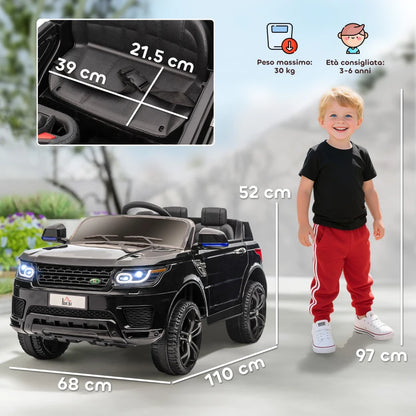 HOMCOM Macchina Elettrica per Bambini 3-6 Anni con Telecomando, Luci LED e Clacson, in PP e Metallo, 110x68x52 cm, Nero