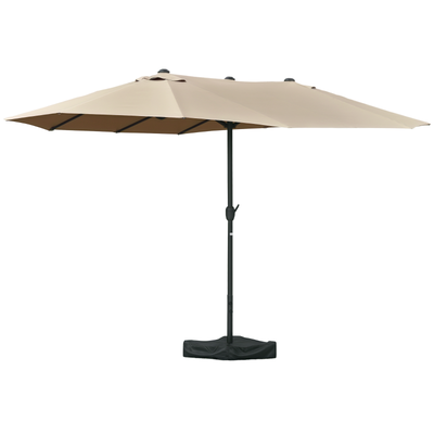 Outsunny Ombrellone da Giardino Doppio 460x270cm, Ombrellone da Esterno con Apertura a Manovella, Base a Croce e Zavorra, Acciaio e Poliestere Khaki