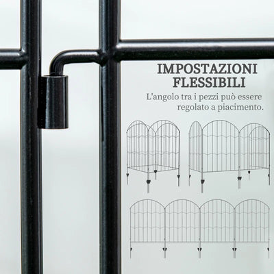 Outsunny Recinzione Esterna a 4 Pannelli i Acciaio Nero con 8 Picchetti da Terra, 348x110 cm