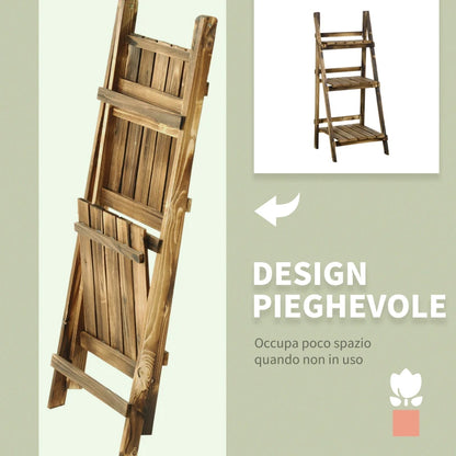 Outsunny Portapiante Pieghevole Portavasi in Legno di Abete con 3 Livelli Scaffale da Esterno per Piante Portafiori 40x37x93cm