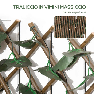 Outsunny Siepe Artificiale a 2 Sezioni da 356 Foglie di Edera, in Poliestere e Rattan, 200x100 cm, Verde e Marrone