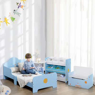 ZONEKIZ Letto per Bambini con Sponde e Fantasia Spaziale, Età 3-6 Anni, 143x74x59cm, Azzurro