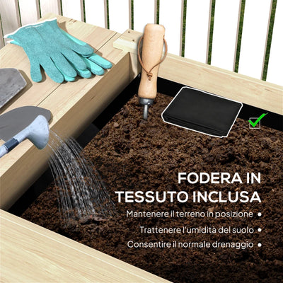 Outsunny Fioriera Rialzata con Tavolino Laterale e Ripiano Porta Attrezzi Inferiore, in Legno di Abete, 207x59x78 cm