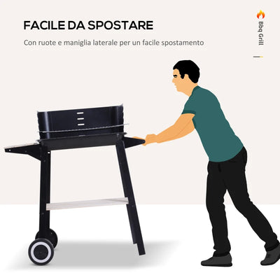 Outsunny Barbecue a Carbone con Griglia Regolabile, Ripiani e Ruote, 83x37x87cm, Nero