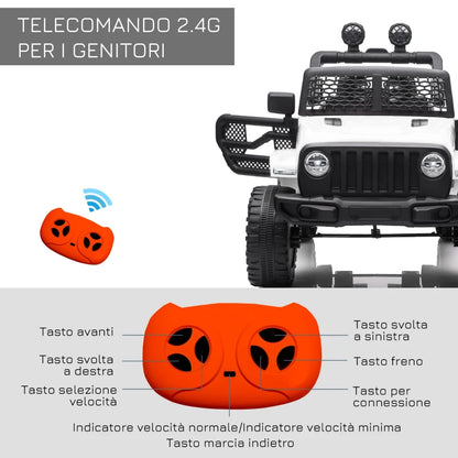 HOMCOM Macchina Elettrica per Bambini Jeep Fuoristrada con Telecomando e 2 Velocità, 100x65x72 cm, Bianco