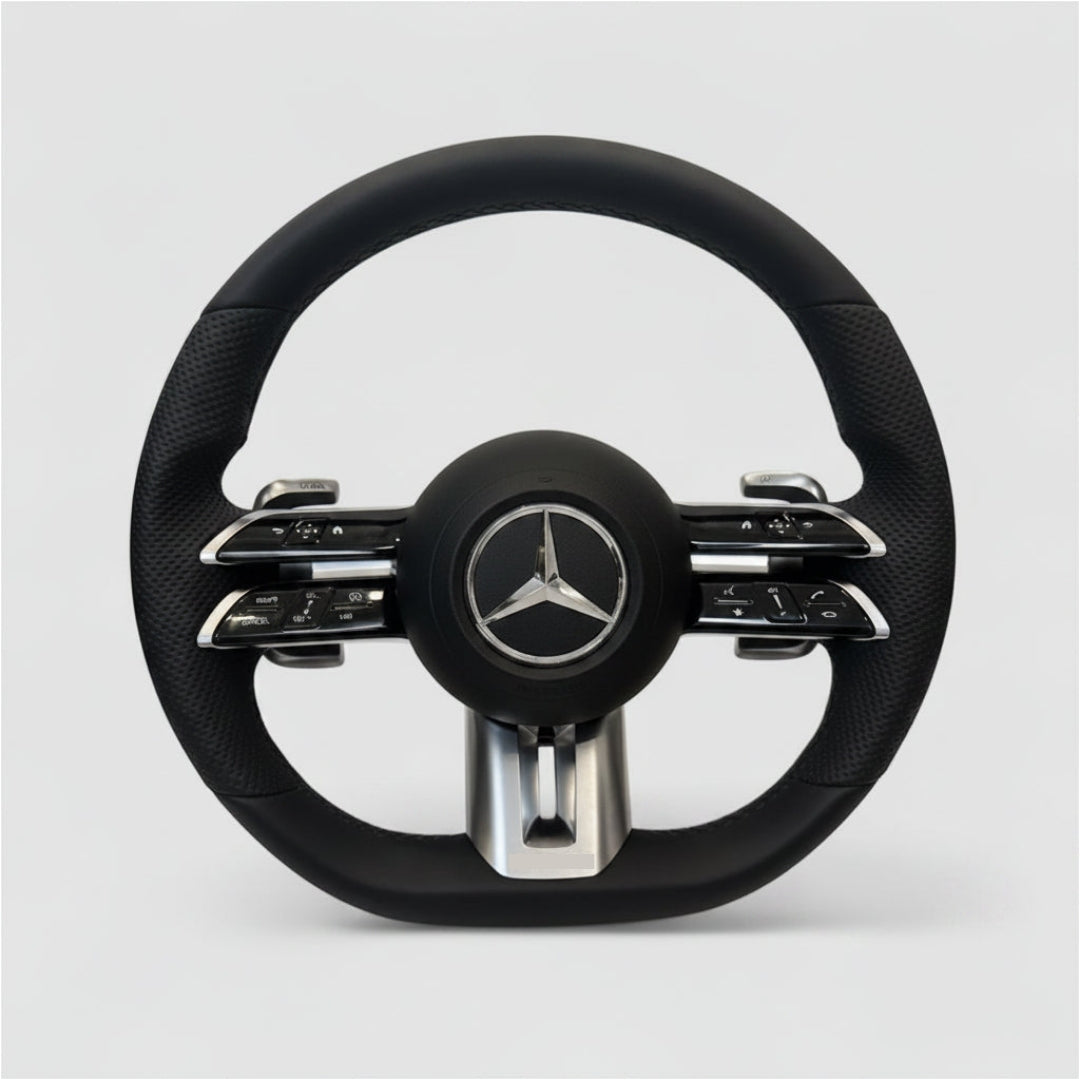 (PRENOTA)Volante per Mercedes, Pelle Nera, Filo Nero, AMG