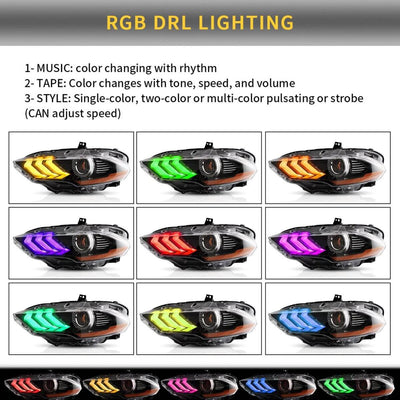 Fanali Anteriore Completo per Ford Mustang 6ª Serie (2018-2024) a LED, RGB