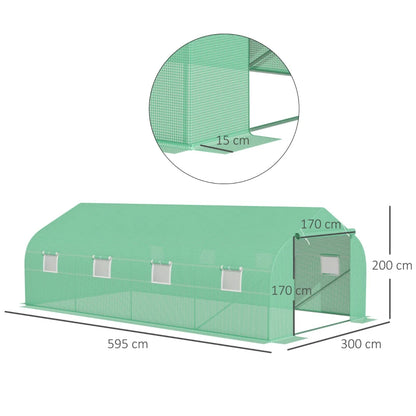 Outsunny Serra a Tunnel con 8 Finestrelle Laterali e Ingresso Avvolgibile, in PE e Acciaio, 6x3x2 m, Verde