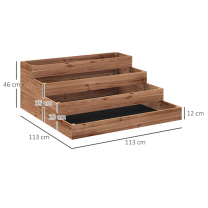 Outsunny Letto per Orto Rialzato a 4 Livelli in Legno di Abete con Fondo Aperto, 113x113x46 cm, Marrone