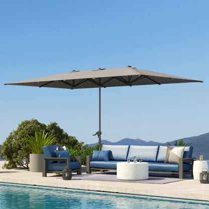 Outsunny Ombrellone Doppio da Giardino 4.5x2.6 m, Apertura a Manovella e 12 Stecche, Grigio