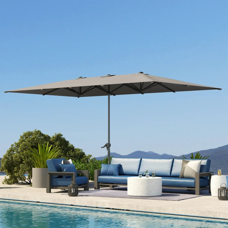 Outsunny Ombrellone Doppio da Giardino 4.5x2.6 m, Apertura a Manovella e 12 Stecche, Grigio