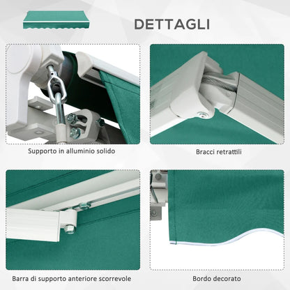 Outsunny Tenda da Sole Avvolgibile a Caduta con Manovella, in Alluminio e Poliestere, 3x2.5m, Verde Scuro