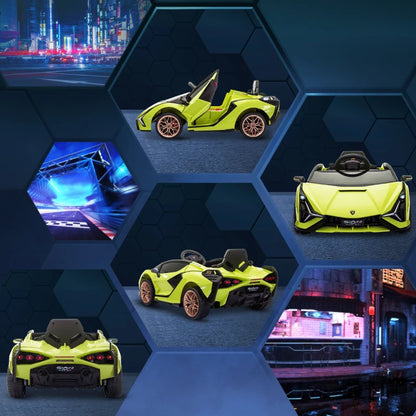 HOMCOM Lamborghini Macchina Elettrica per Bambini 12V con Fari e Musica, Telecomando e Velocità 3-5km/h, Età 3-5 Anni, 108x62x40cm, Verde