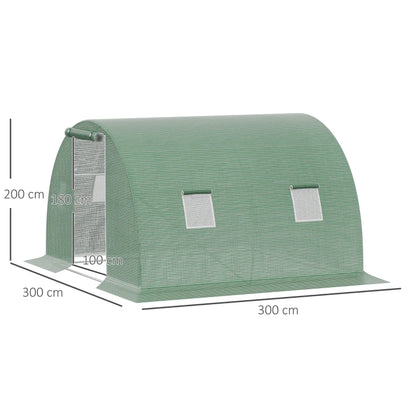 Outsunny Serra a Tunnel da Esterno 3x3x2m con Copertura in PE, Porta con Cerniera e 4 Finestre, Verde