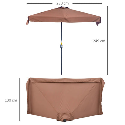 Outsunny Ombrellone Semicircolare 2.3x1.3 m da Terrazza e Giardino per Parete con Manovella, Caffè
